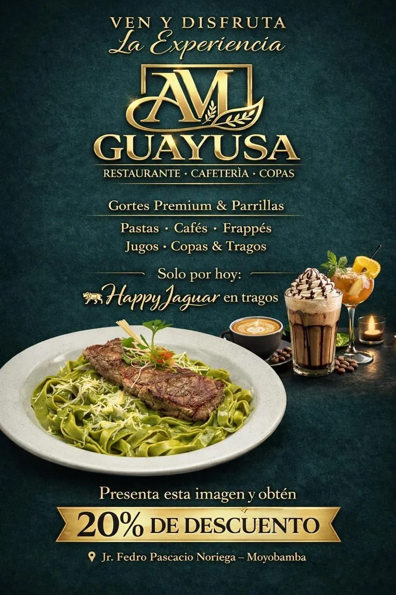 Promoción 20% de descuento en Restaurante Guayusa Moyobamba